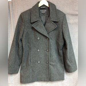 Town by London fog, large double breasted gray pea coat 
pit to pit 22
